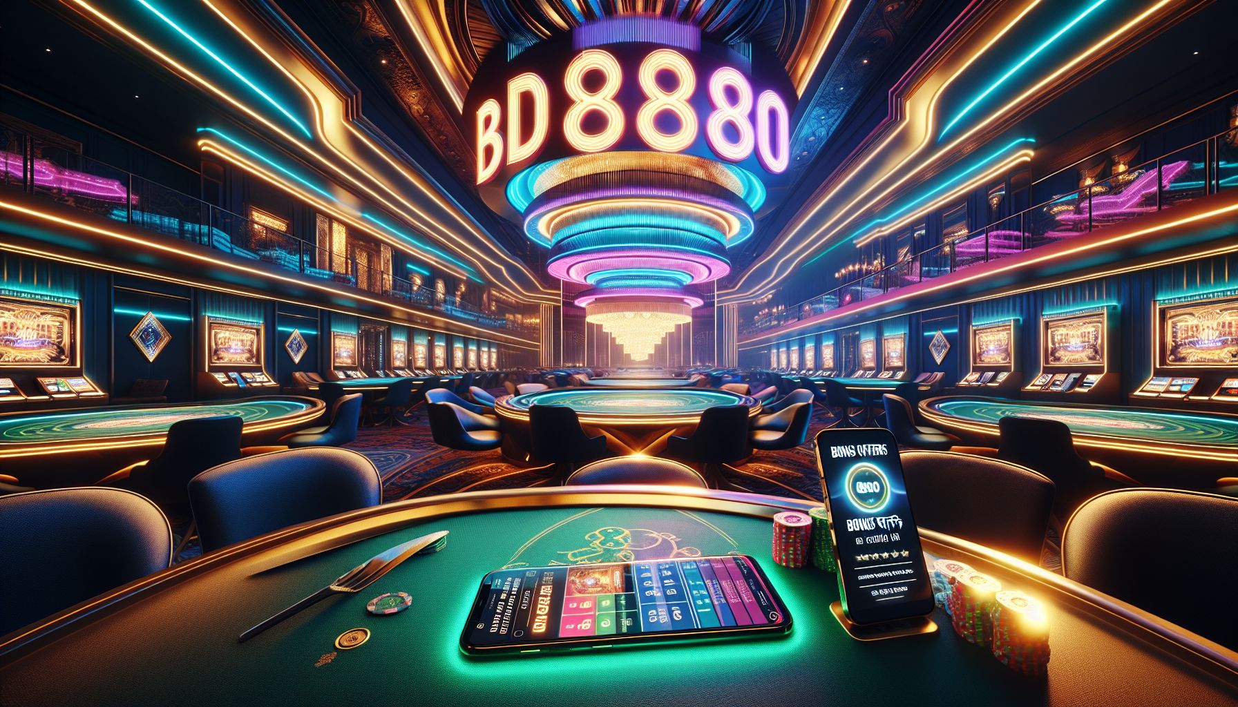 Premium promotional showcase for BD8080 bonuses in Bangladesh with welcome rewards, cashback offers and VIP benefits in a sleek modern gaming scene